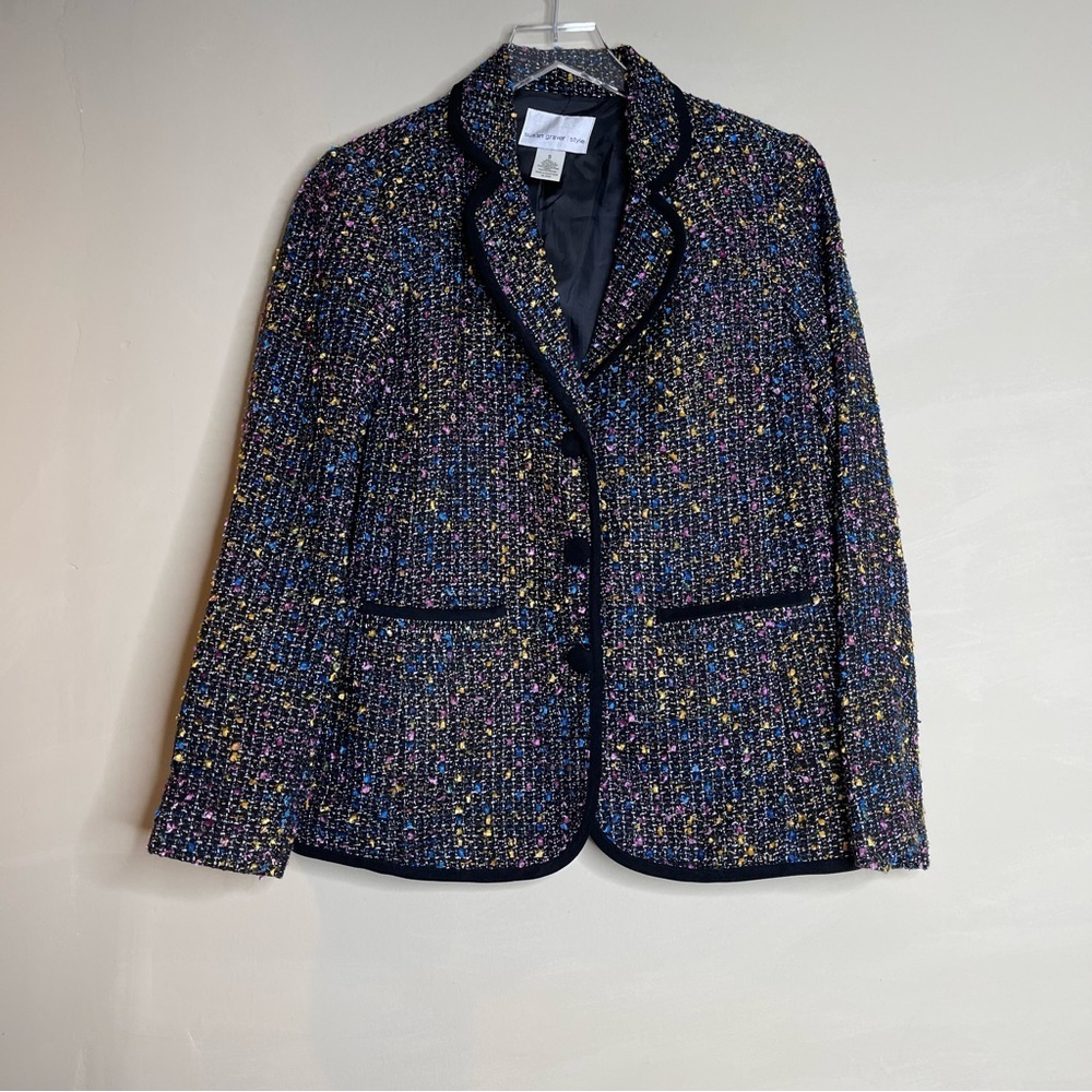 Susan Graver Style Blazer Tweed Multicolor 3 Button Jacket